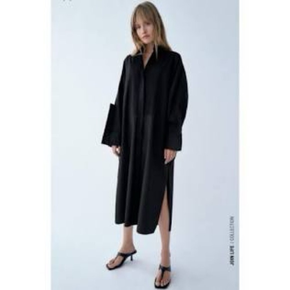 Zara Black Long Sleeve Dress with Mandarin Collar